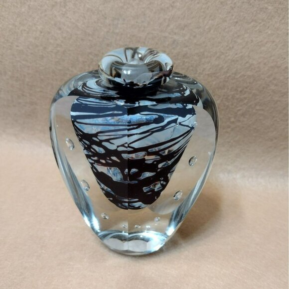 Vintage Hand-Blown Art Glass, Signed James Clarke, Paperweight Abstract Black